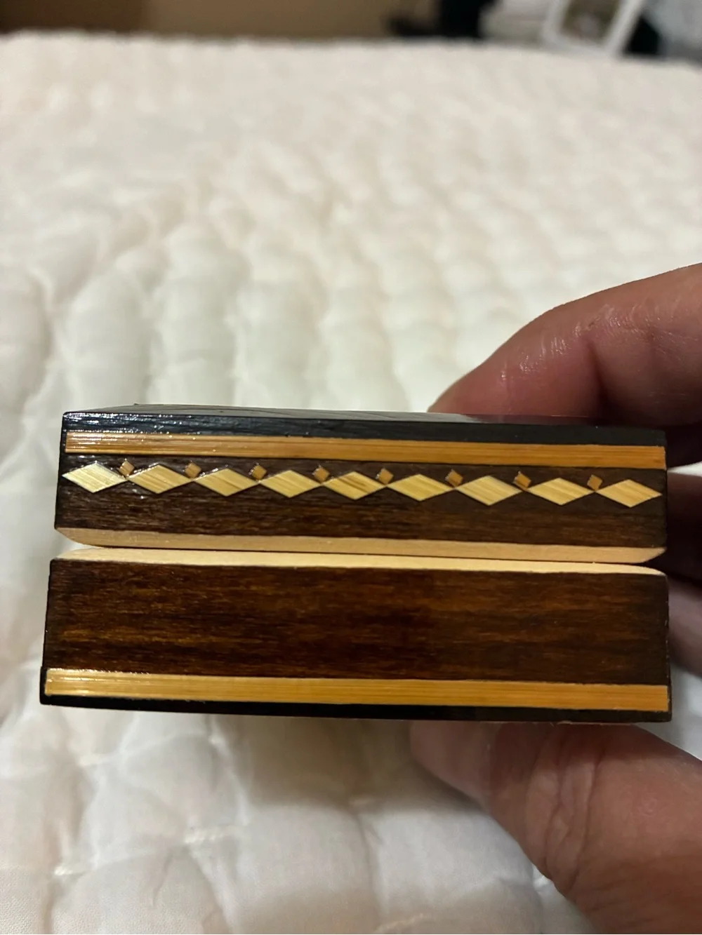 Handcrafted Vintage Russian Inlaid Wood Decorative Trinket Box Geometric Mosaic